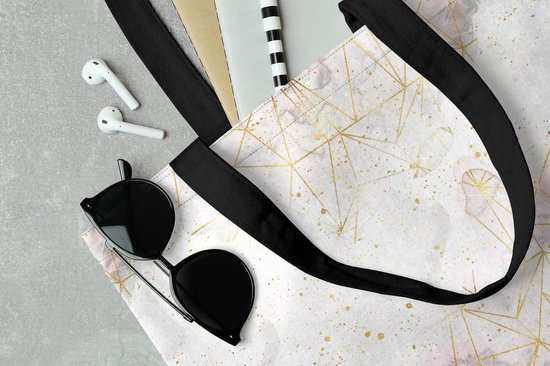 MuchoWow® Schoudertas - Strandtas - Big Shopper - Boodschappentas - Marmer - Geometrie - Goud - 50x40 cm - Katoenen tas