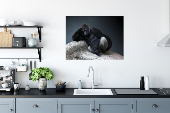 Poster A Gorilla reposant sur une pierre 80x60 cm - Tirage photo sur Poster (décoration murale salon / chambre) / Poster Animaux sauvages