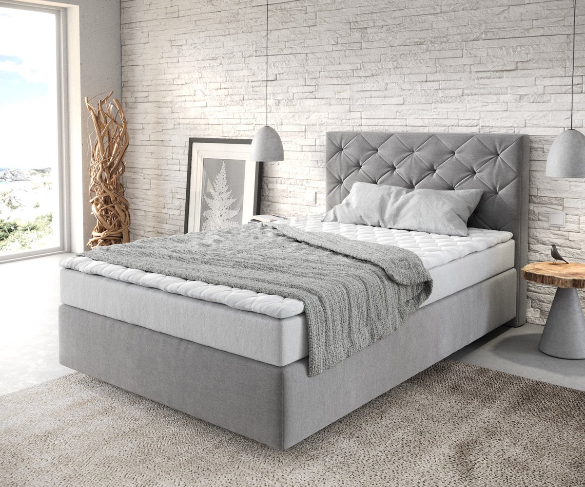 Boxspringbed Dream-Great microvezel grijs 120x200 met matras en topper