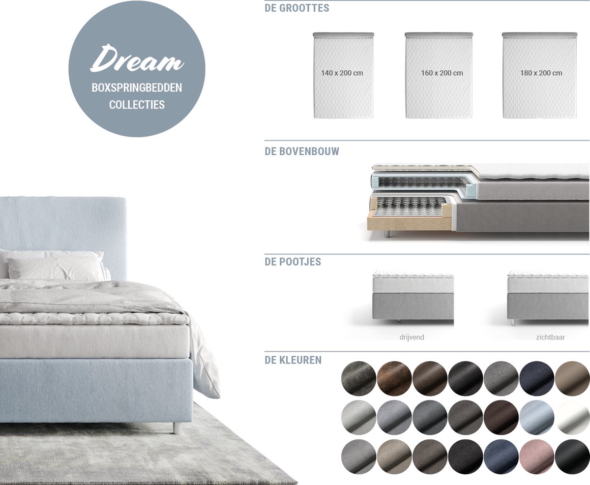 Boxspringbed Dream-Fine microvezel grijs 140x200 met matras en topper