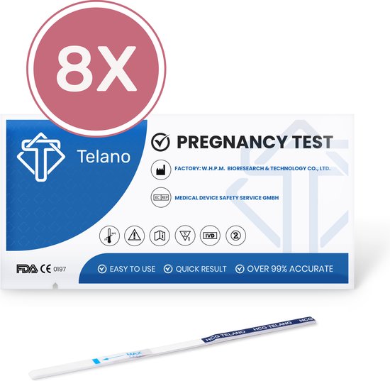 Telano Zwangerschapstest Vroeg Dipstick 8 stuks - Strip Gevoelig