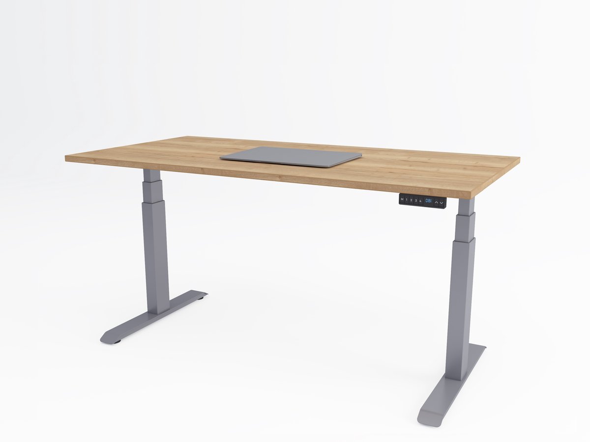 Tri-desk Premium | Elektrisch zit-sta bureau | Aluminium onderstel | Halifax eiken blad | 160 x 80 cm