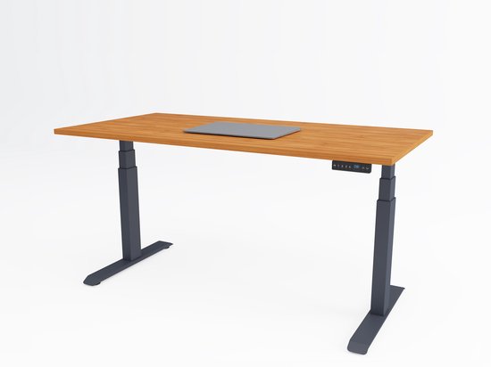 Tri-desk Premium | Elektrisch zit-sta bureau | Antraciet onderstel | Kersen blad | 140 x 80 cm
