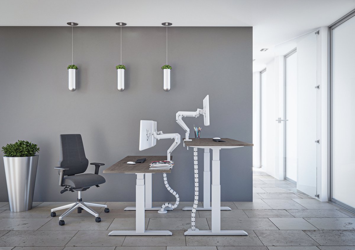 Tri-desk Premium | Elektrisch zit-sta bureau | Zwart onderstel | Logan eiken blad | 180 x 80 cm