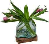 Glas op stronk - ovaal - bloemenvaas - 20x11 cm - Bij Mies