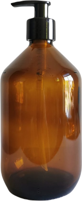 24DOTS Living Zeepdispenser | 500 ml Bruin Amber Glas | Zeeppompje | Zeeppomp | Met Zwart Pompje