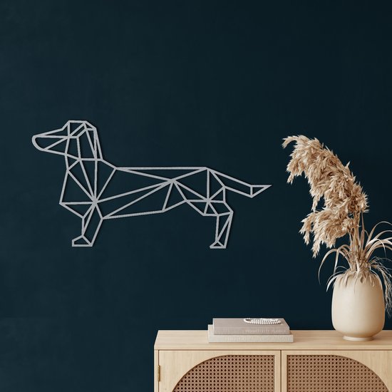 Wanddecoratie | Teckel / Dachshund | Metal - Wall Art | Muurdecoratie | Woonkamer |Zilver| 46x23cm