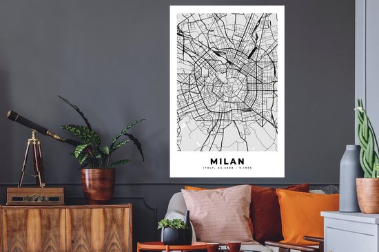 Stickers muraux - Milan - Plan de la ville - Wit - Carte - Carte - 80x120 cm - Feuille adhésive