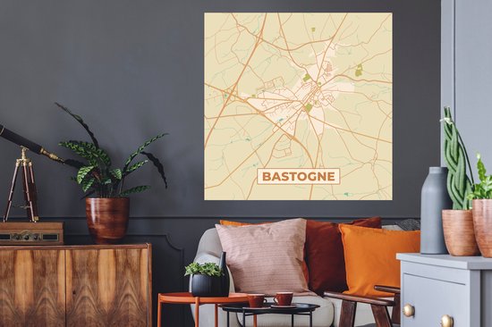 Muurstickers - Sticker Folie - Stadskaart - Kaart - Vintage - Plattegrond - Bastogne - 100x100 cm - Plakfolie - Muurstickers Kinderkamer - Zelfklevend Behang XXL - Zelfklevend behangpapier - Stickerfolie