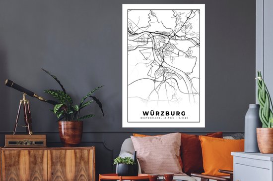 Stickers muraux - Würzburg - Carte - Plan de la ville - Plan d'étage - 80x120 cm - Feuille adhésive