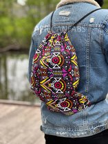 Afrikaanse print rugzak / Gymtas / Schooltas met rijgkoord - Geel / paarse Tribal print  - Drawstring Bag