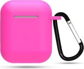 Jumada's Apple Airpods hoesje -"Geschikt" voor Airpods 1 en 2 - Softcase - Donker roze - Beschermhoesje - Inclusief karabijnhaak