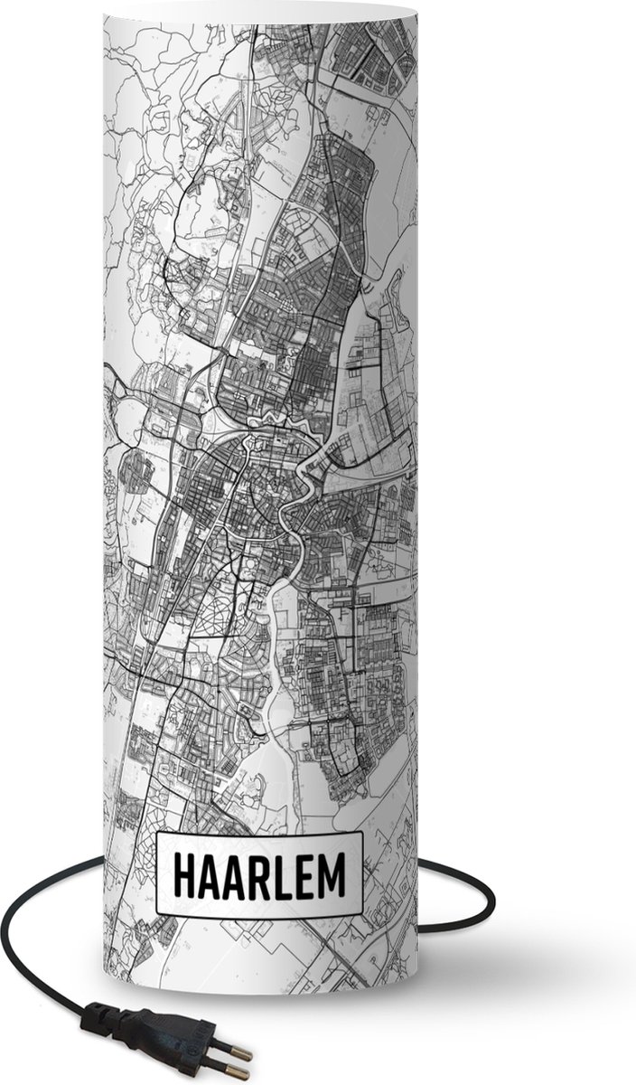 Lamp - Nachtlampje - Tafellamp slaapkamer - Stadskaart Haarlem - 60 cm hoog - Ø19.1 cm - Inclusief LED lamp - Plattegrond