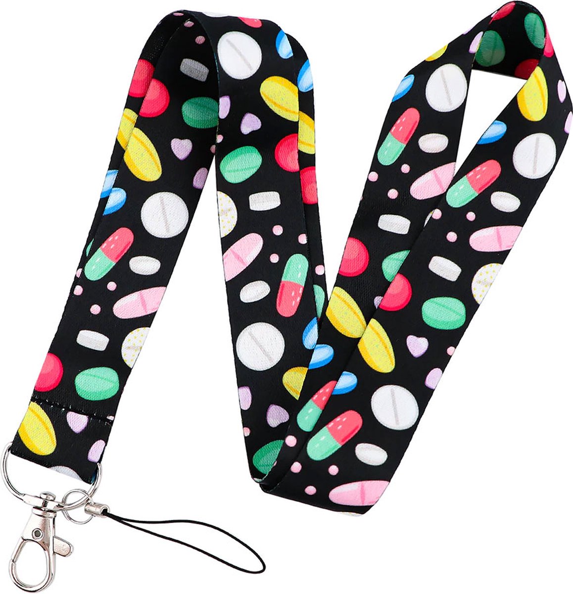 DW4Trading Sleutelkoord Medicijnen Pillen Verzorging Donker - Sleutelhanger - Keycord - Lanyard - Lengte 48 cm