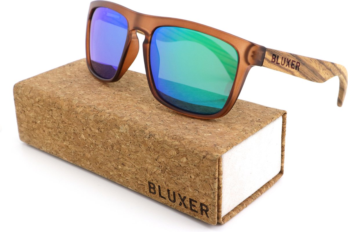 Bluxer® Zonnebril Heren - Hippe Houten Zonnebril Gepolariseerd UV400 Lens - Zebra Wood - Groene Lens - Dames en Heren - Trendy Zonnebril - Duurzaam en Milieuvriendelijk - Handgemaakt - Zonnebril met Houten Montuur