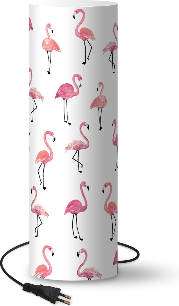 Lamp - Nachtlampje - Tafellamp slaapkamer - Flamingo - Vogel - Roze - Patronen - 70 cm hoog - Ø22.3 cm - Inclusief LED lamp