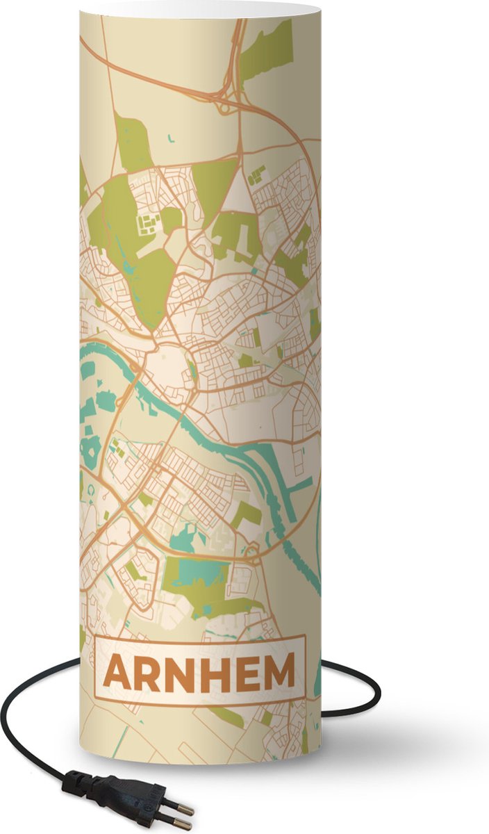Lamp - Nachtlampje - Tafellamp slaapkamer - Stadskaart - Arnhem - Vintage - 60 cm hoog - Ø19.1 cm - Inclusief LED lamp - Plattegrond