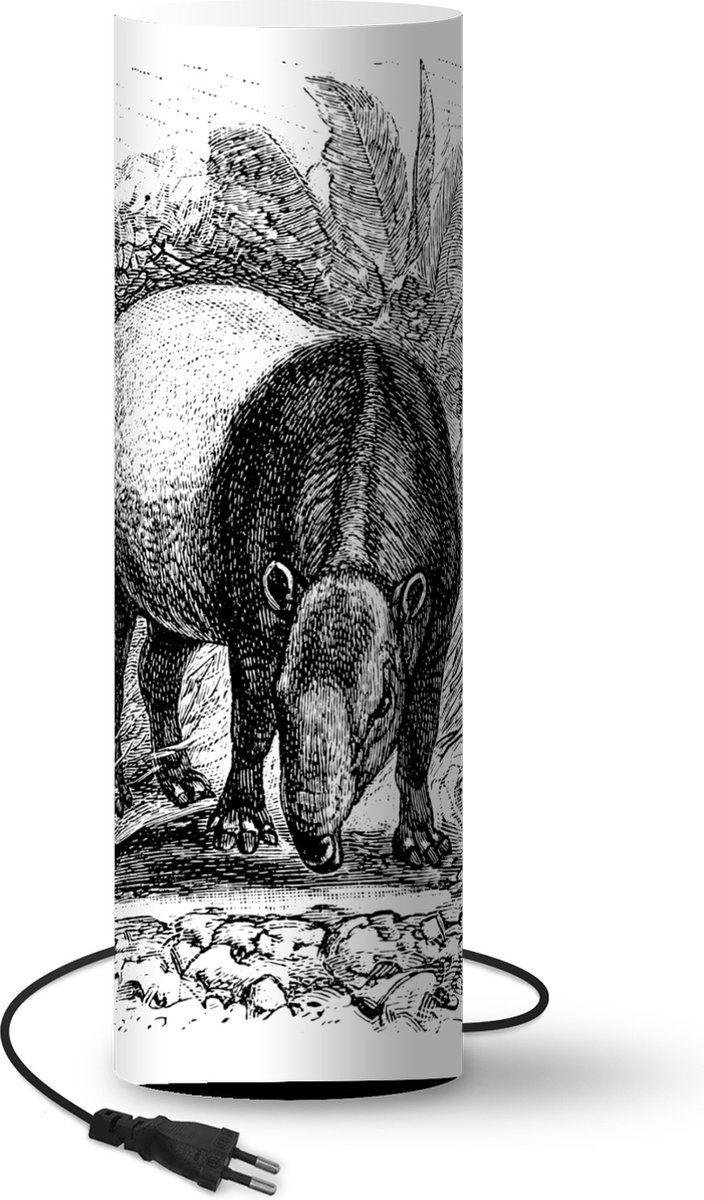 Lamp - Nachtlampje - Tafellamp slaapkamer - Illustratie van een tapir in het zwart-wit - 70 cm hoog - Ø22.3 cm - Inclusief LED lamp