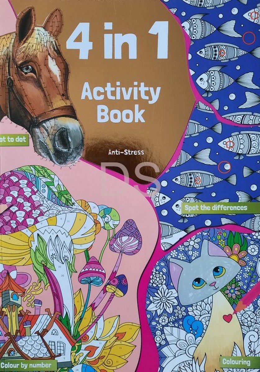 Editie 2022 - 4 in 1 Activiteitenboek voor volwassenen Anti-stress - kleuren op nummer - punt naar punt - zoek de verschillen - Kleurplaten - Activiteitenboek Volwassenen