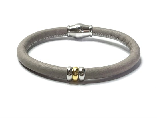 Nieuw! Jolla - dames armband zilver - leer - magneetsluiting - bedels - tweekleurig - Single Ladies - Stone Grey
