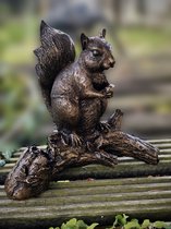 Eekhoorn op tak MASSIEF BRONS 22 cm hoog -  bronzen beeld - tuinbeeld - hoogkwalitatief brons - decoratiefiguur - interieur - accessoire - voor binnen - voor buiten - cadeau - geschenk - kerst - nieuwjaar - verjaardag