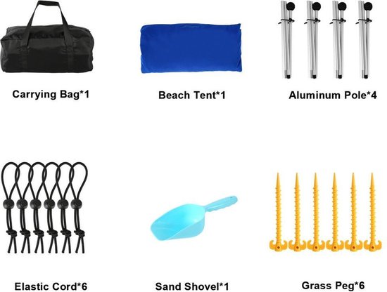 Strandluifel Tent Zonnescherm, Sportneer 10x10 FT Strandtent Luifel UPF50 met 4 Stabiliteitspalen