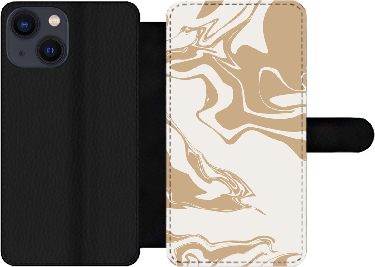 Telefoonhoesje Geschikt voor iPhone 13 Mini telefoonhoesje - Marmer print - Beige - Patroon - Met vakjes - Wallet case met magneetsluiting
