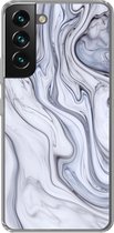 Geschikt voor Samsung Galaxy S22 hoesje - Marmer print - Wit - Zwart - Siliconen Telefoonhoesje