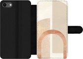Bookcase Geschikt voor iPhone 7 telefoonhoesje - Marmer print - Patroon - Roze - Met vakjes - Wallet case met magneetsluiting