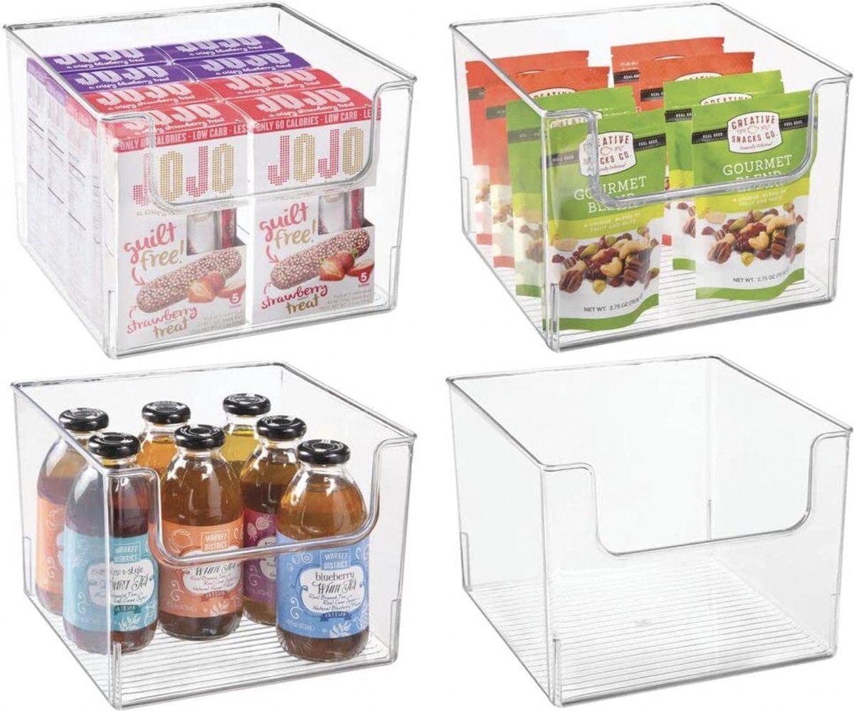 mDesign - Opbergbak - voorraadbak/voedselopberger/opbergbox - ideaal in keukenkasten of koelkasten - open bovenkant - doorzichtig - per 4 stuks verpakt
