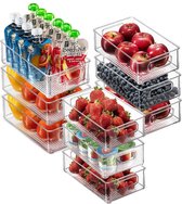 TidyHome Set Organisateur de Réfrigérateur – Bacs de Rangement – Plateaux de Réfrigérateur – Set de 9 Pièces – Empilable – Plastique – Transparent – 25L – Sans BPA