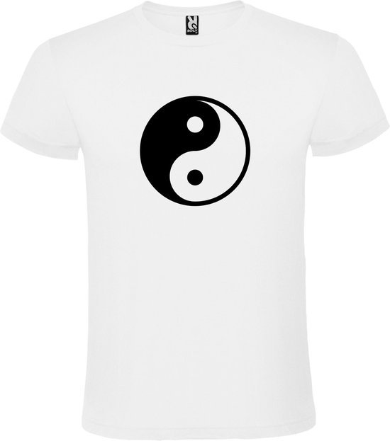 Wit T-Shirt met “ Yin Yang “ afbeelding Zwart Size M