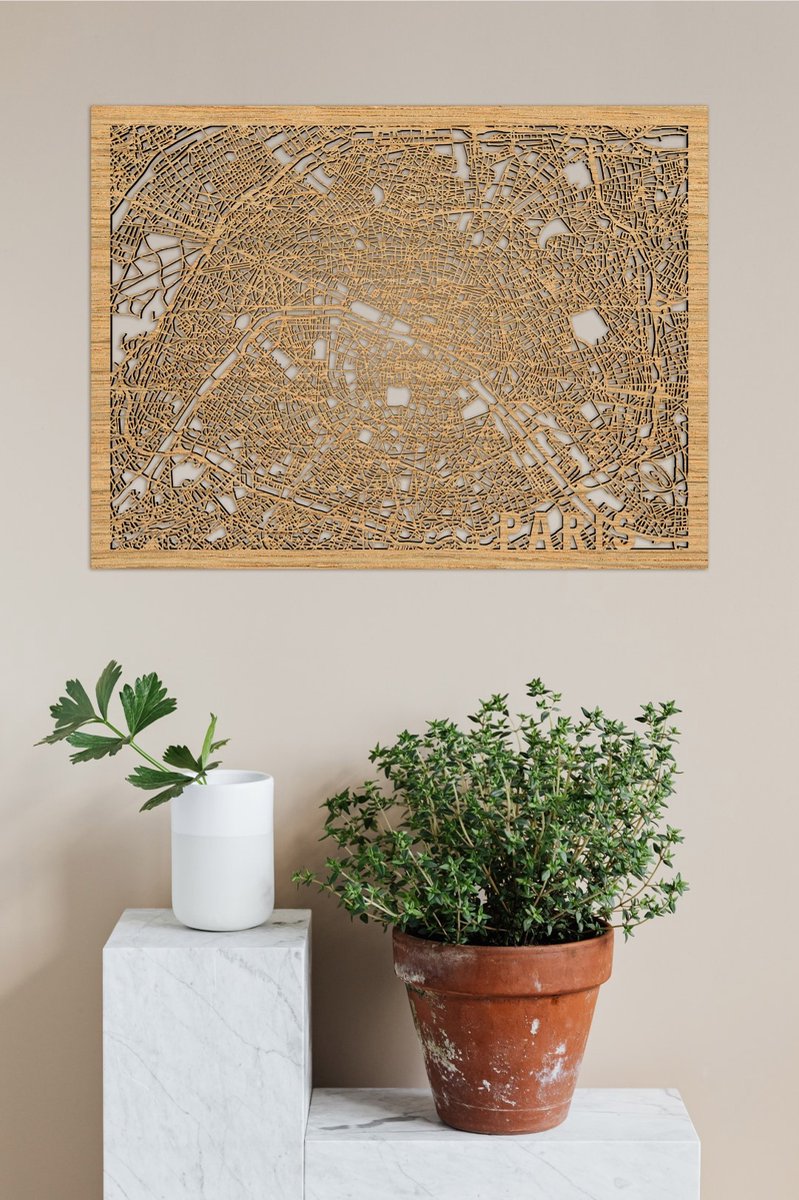Houten Stadskaart Paris Eikenhout 50x70cm Wanddecoratie Voor Aan De Muur City Shapes