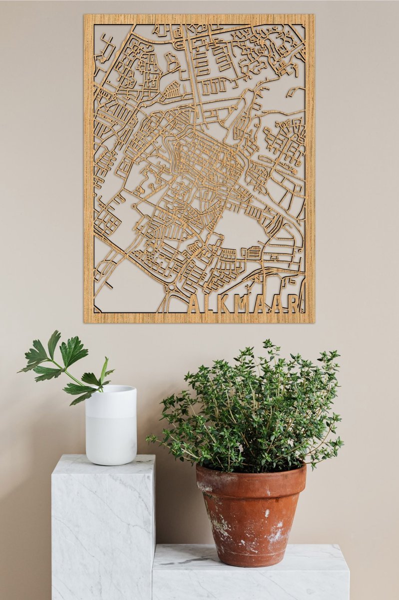 Houten Stadskaart Alkmaar Eikenhout 50x70cm Wanddecoratie Voor Aan De Muur City Shapes