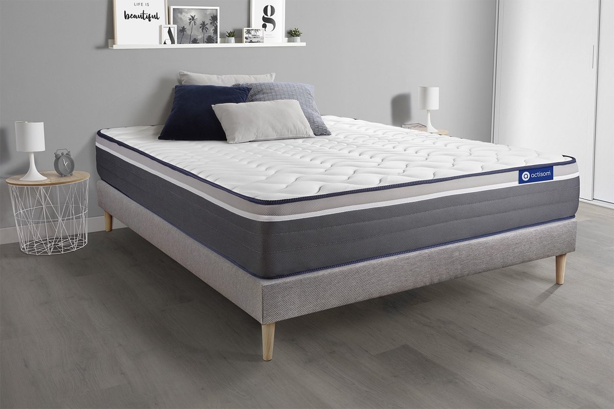 Complete boxspring met matras tweepersoons- Actisom Actimemo plus grijs - Traagschuim - 160 x 195 cm