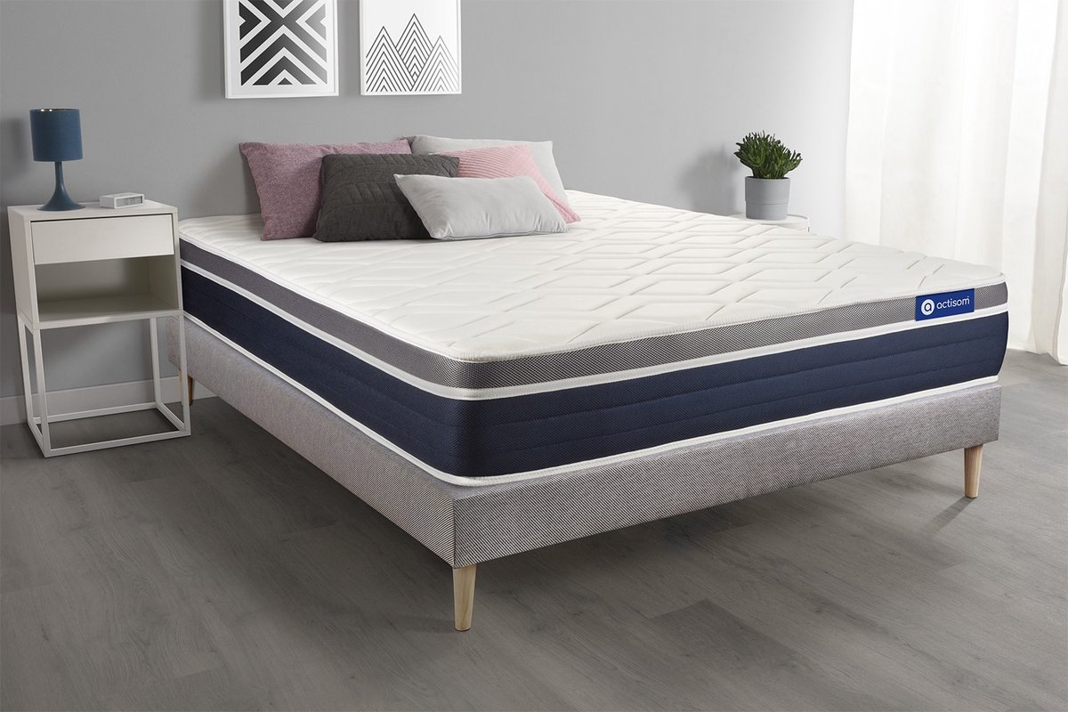 Complete boxspring met matras tweepersoons- Actisom Actimemo confort grijs - Traagschuim - 160 x 220 cm