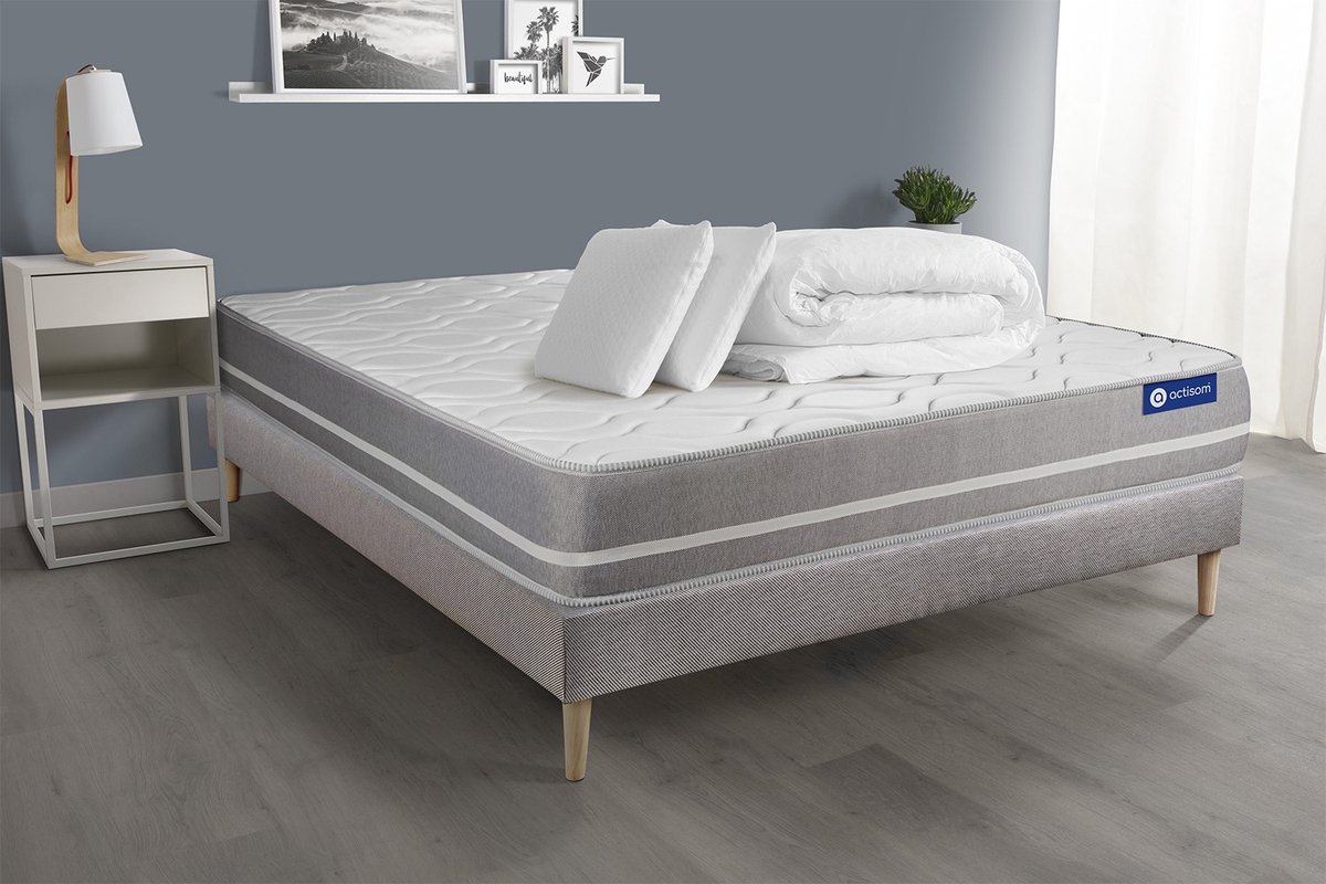 Complete boxspring met matras tweepersoons- Actisom Actiflex touch grijs - Pocketveren - 140 x 210 cm