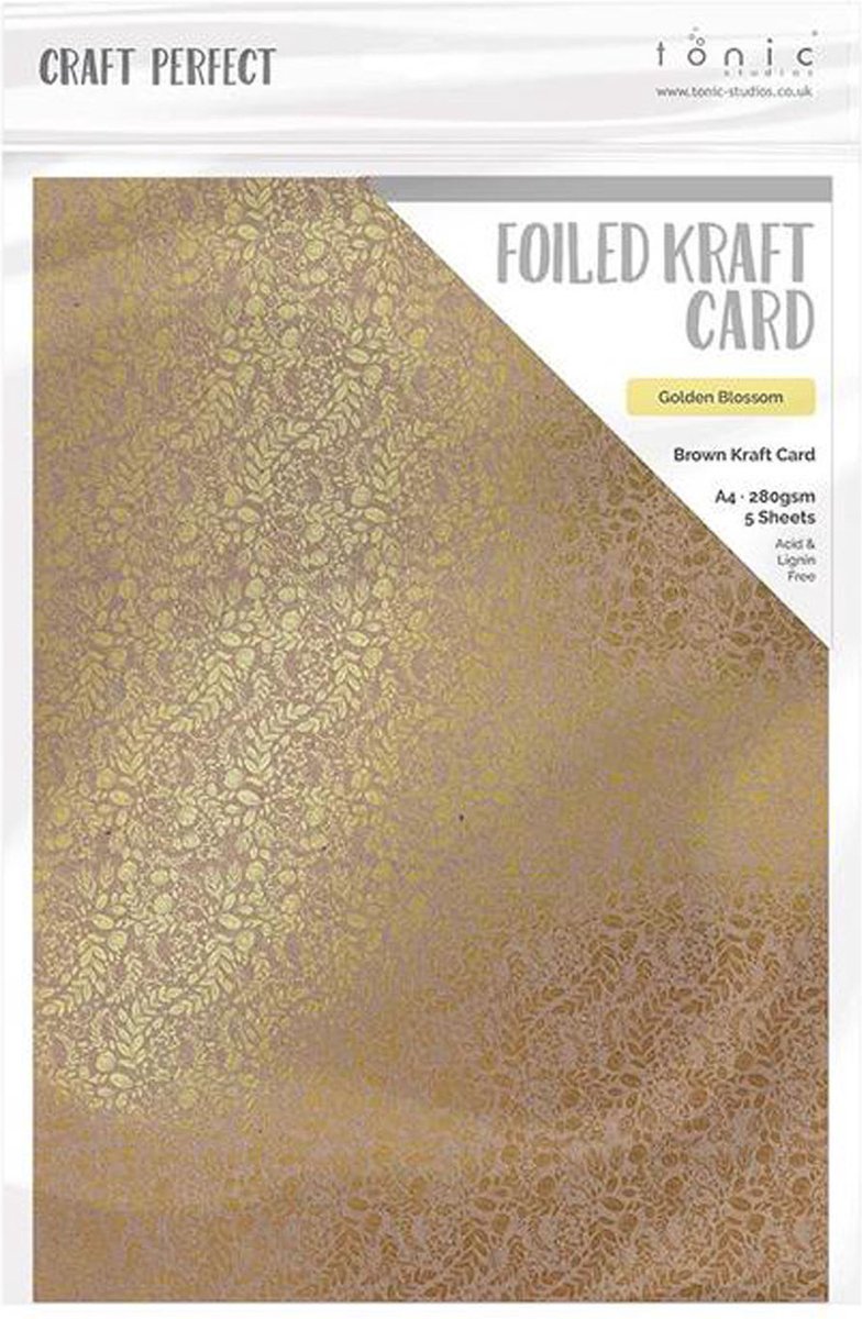 Craft Perfect Foiled kraft kaart A4 x5 280g verijdeld Gold