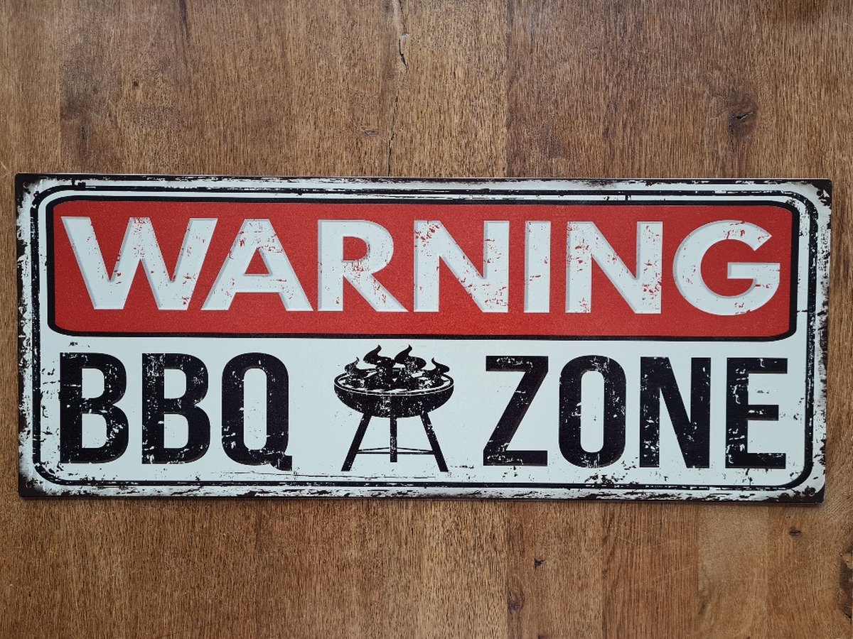 Targa In Latta Vintage "Warning BBQ Zone" - 30,5x20,3 Cm, Metallo, Decorazione Retrò Per Cucina, Bar, Pub, Garage