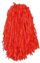 1x Stuks cheerball/pompom rood met ringgreep 28 cm - Cheerleader verkleed accessoires