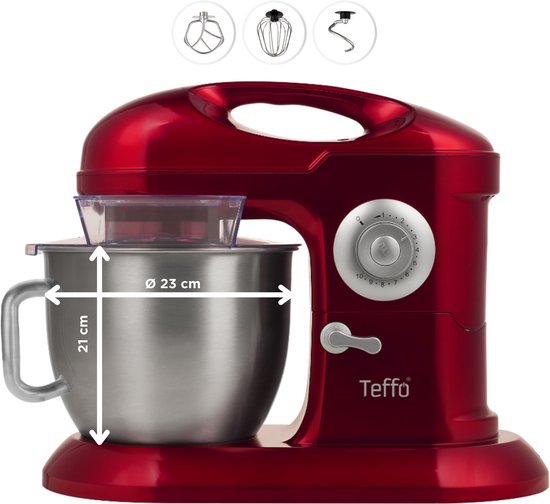 Teffo stand mixer - keukenmixer - rood - 7 liter - 10 standen - 1200 watt van Merkloos — afbeelding 3