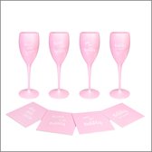 Onbreekbare Champagneset roze met 4 "glazen" en onderzetters