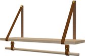 Plankje Roe 70cm - Handles and more® | LICHTBRUIN (Complete set: leren plankdragers + plank eikenhout + roede)