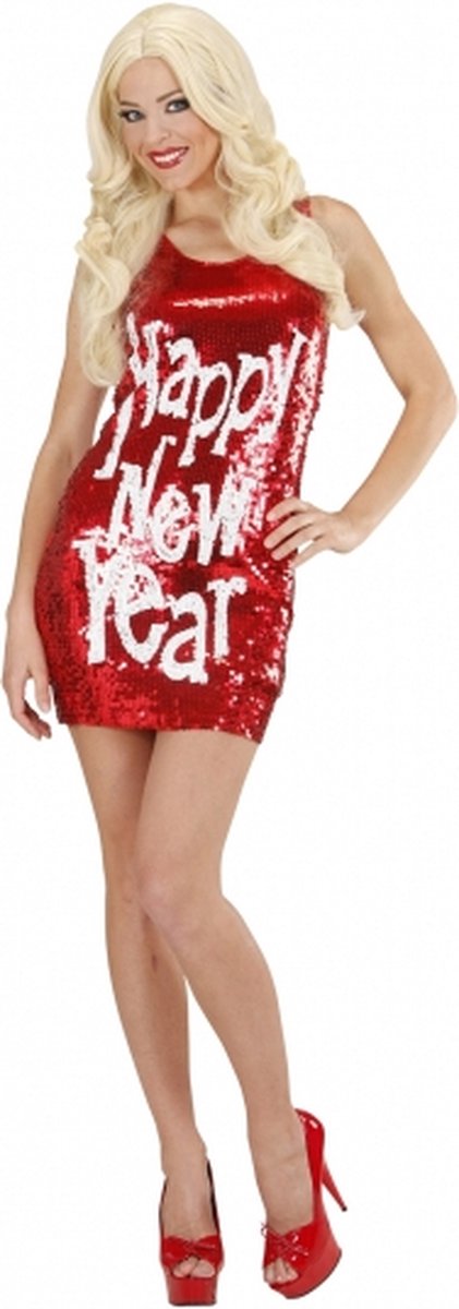 Pailletten feest jurkje Happy new year dames rood oud en