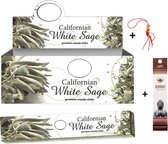Doos met 12 pakjes à 15 gram - Masala - Wierook - Wierookstokjes - Incense sticks - Californian White Sage - Witte Salie + 5 Mini Wierookstokjes + Gelukspoppetje