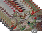 Placemat - Placemats kunststof - Kolibrie - Vintage - Ernst Haeckel - Vogel - Kunst - Natuur - 45x30 cm - 6 stuks - Hittebestendig - Anti-Slip - Onderlegger - Afneembaar