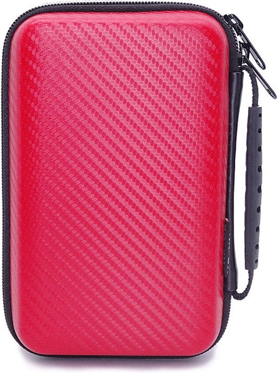 Rode 3DS XL etui met koolstofvezeltextuur en draaglus.