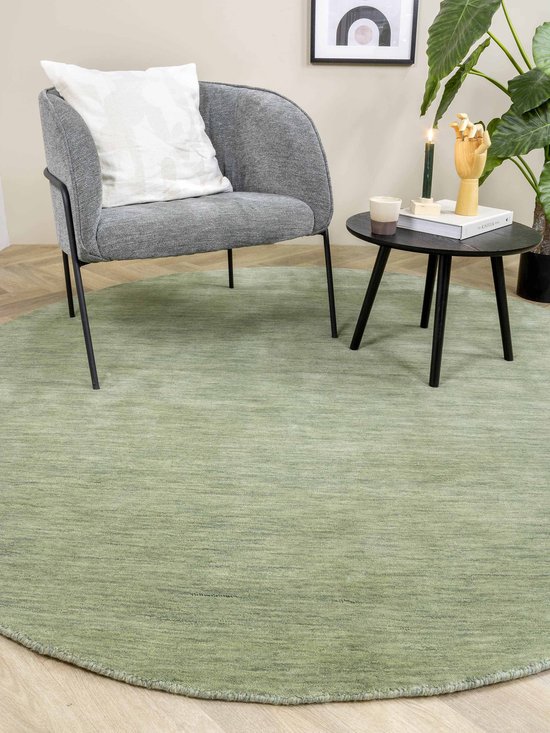 Vloerkleed MOMO Rugs Panorama Uni Rond Green Vloerkleed - 250 rond - Rond - Laagpolig,Rond Tapijt - Modern - Groen