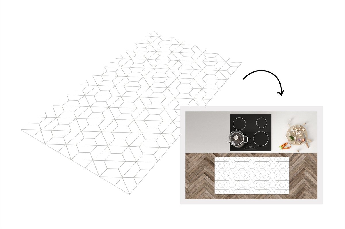 KitchenYeah Keukenloper - Loper keuken - Geometrie - Lijn - Patroon - 120x60 cm - Keukenloper vinyl Multicolor