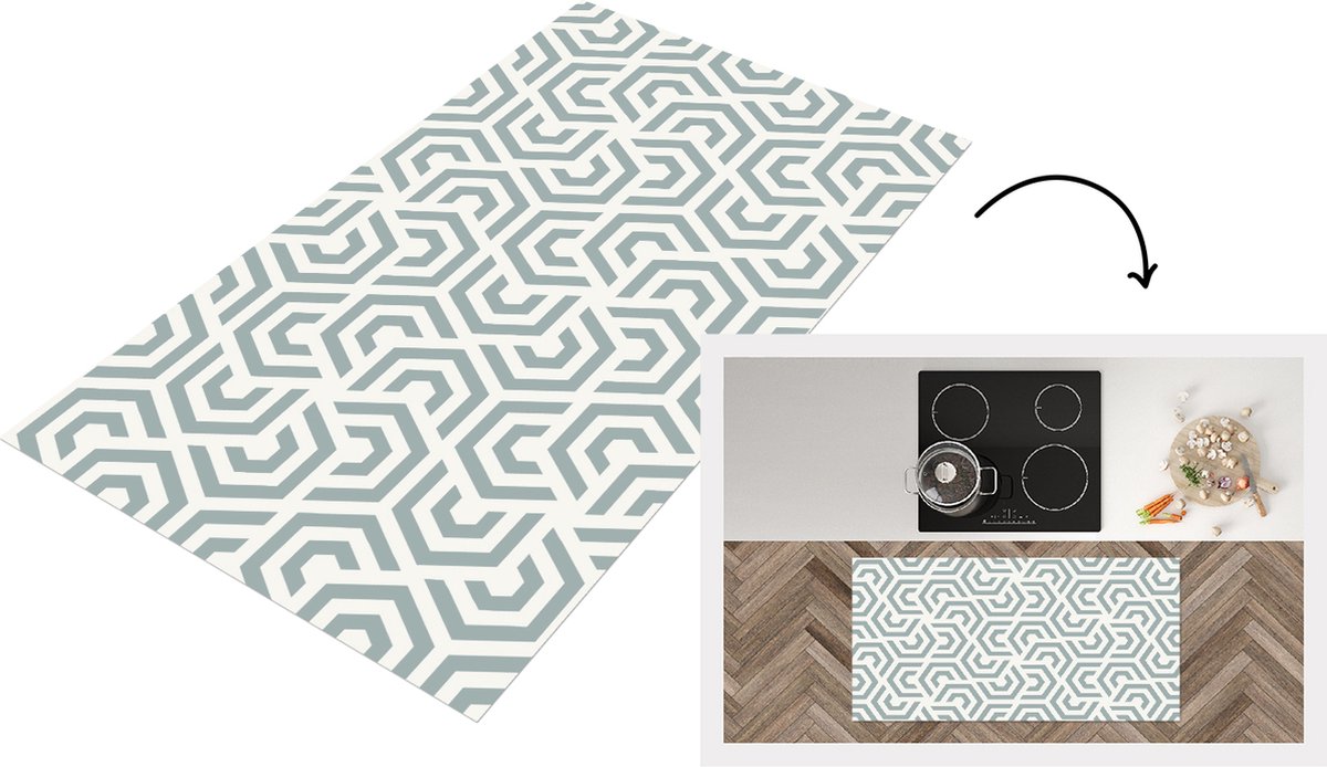KitchenYeah Keukenloper - Loper keuken - Design - Lijn - Patroon - Groen - 120x60 cm - Keukenloper vinyl Multicolor
